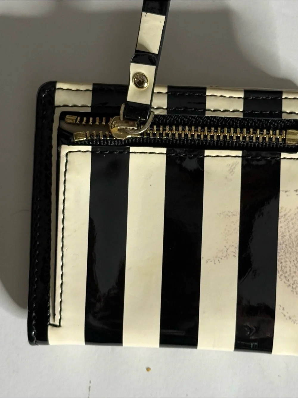 kate spade Black and Cream Striped Patent Leather Wallet